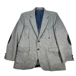 Circle S Grey Western Blazer Mens 44R Elbow Patches Ranch Sport Coat USA Made